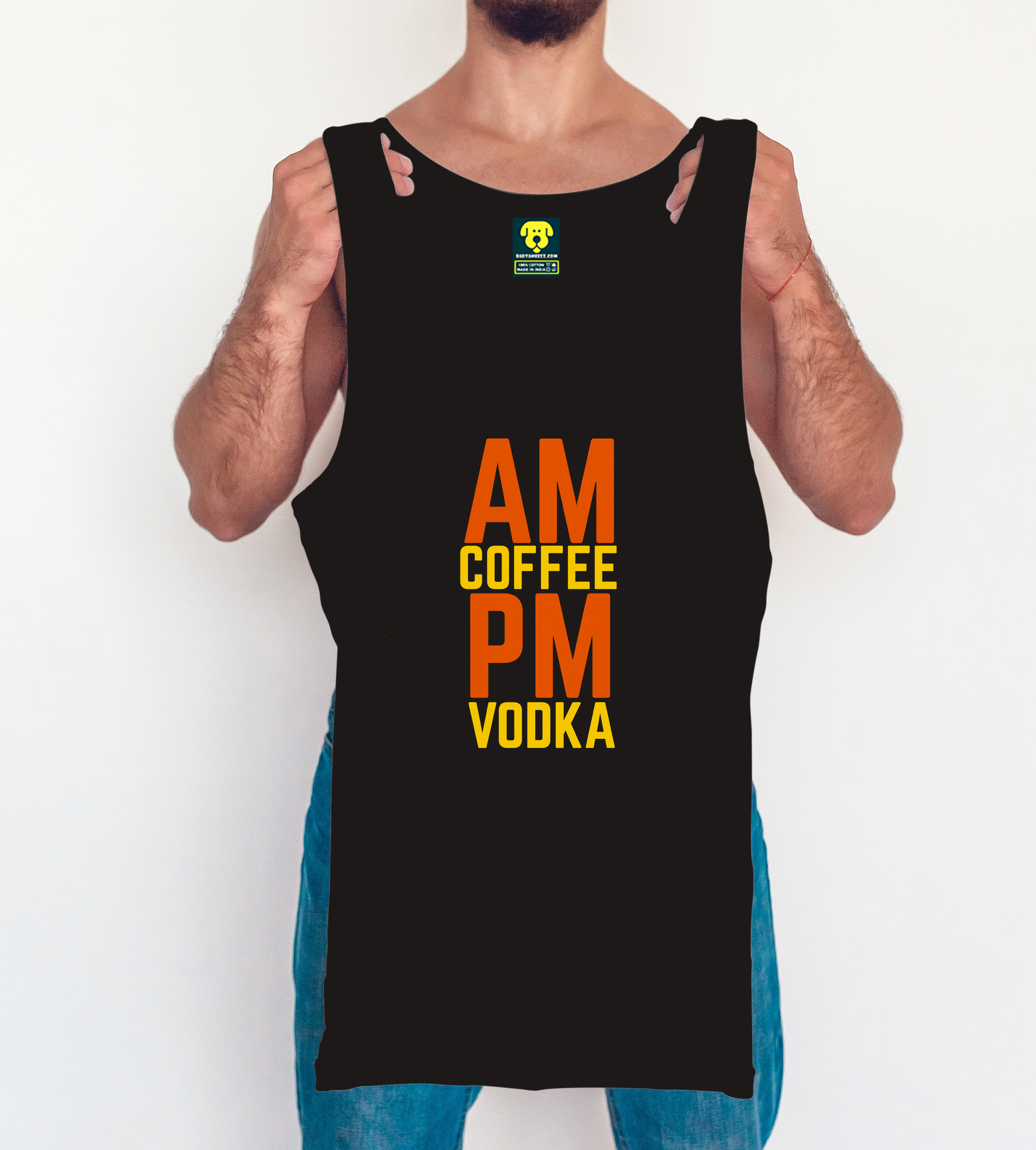 AM coffee PM vodka Funny Tank Vest Black - Badtamees