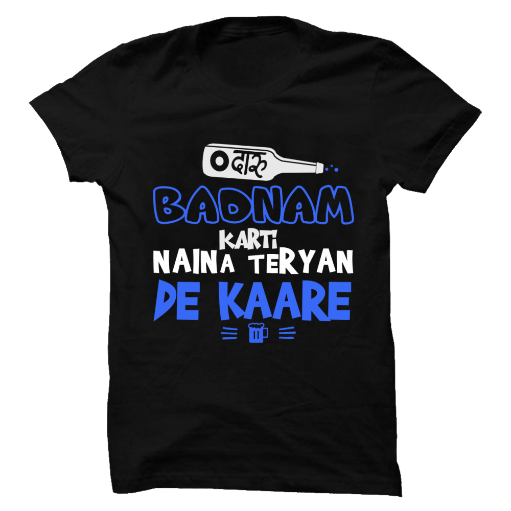 Daru Badnam Karti Song Funny Black Half Sleeve Tee - Badtamees