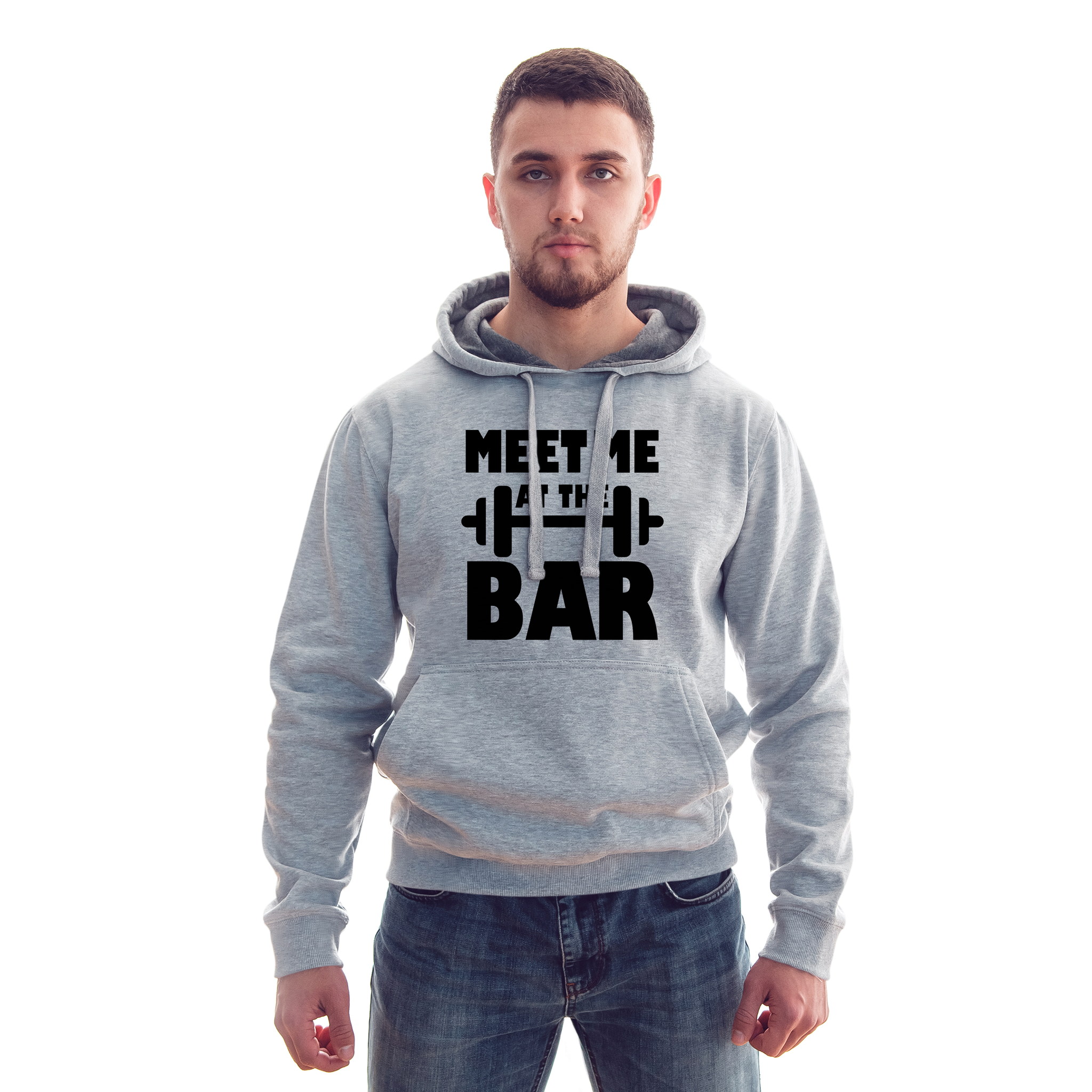 Meet Me At The Bar Gym Grey Melange Hoodie - Badtamees