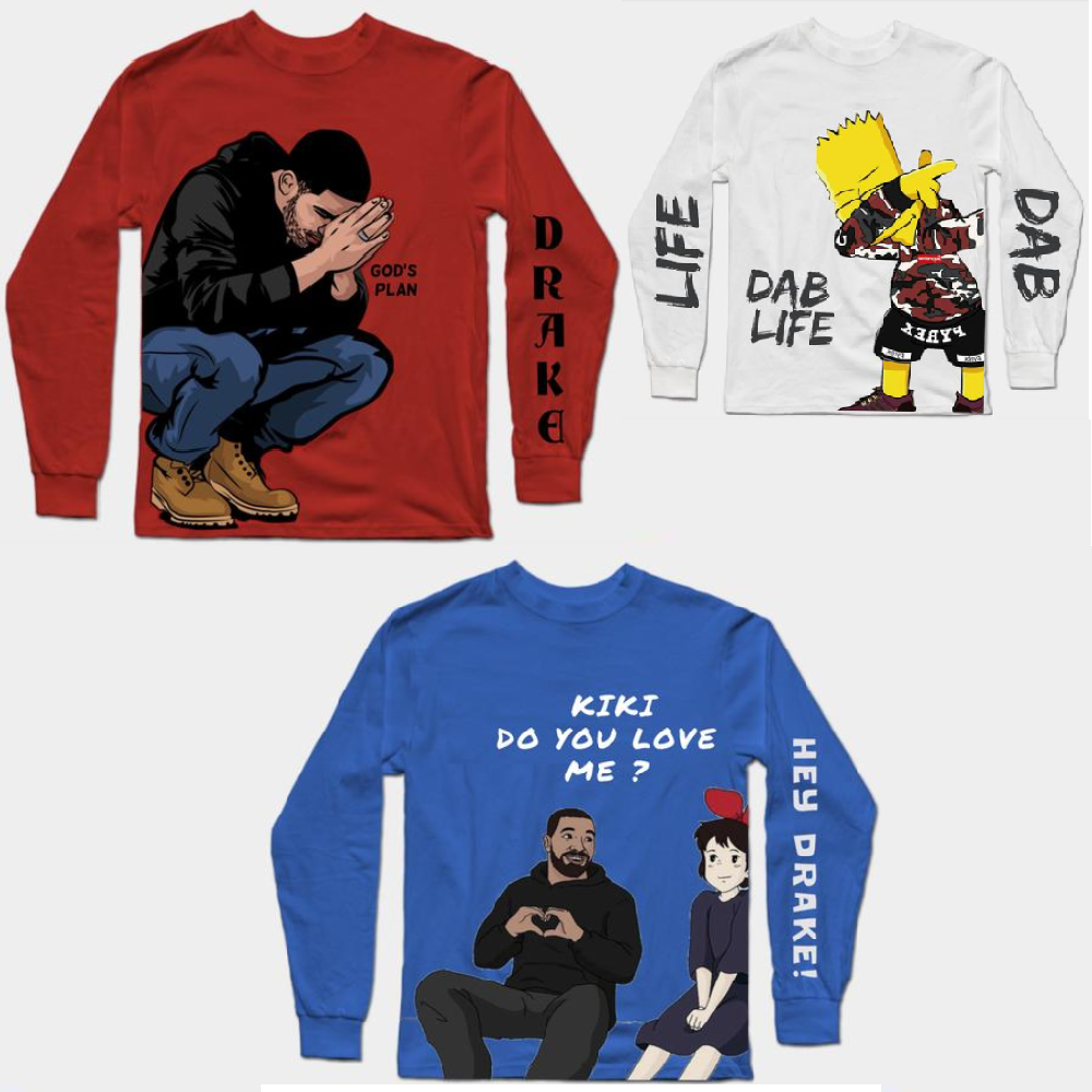 Combo Of 3 T-Shirts : God's Plan Red, Dab Simpson white, Kiki do you love me Royal Blue