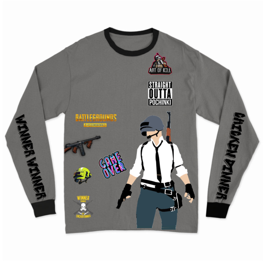 Pubg Long Sleeves Grey T-Shirt