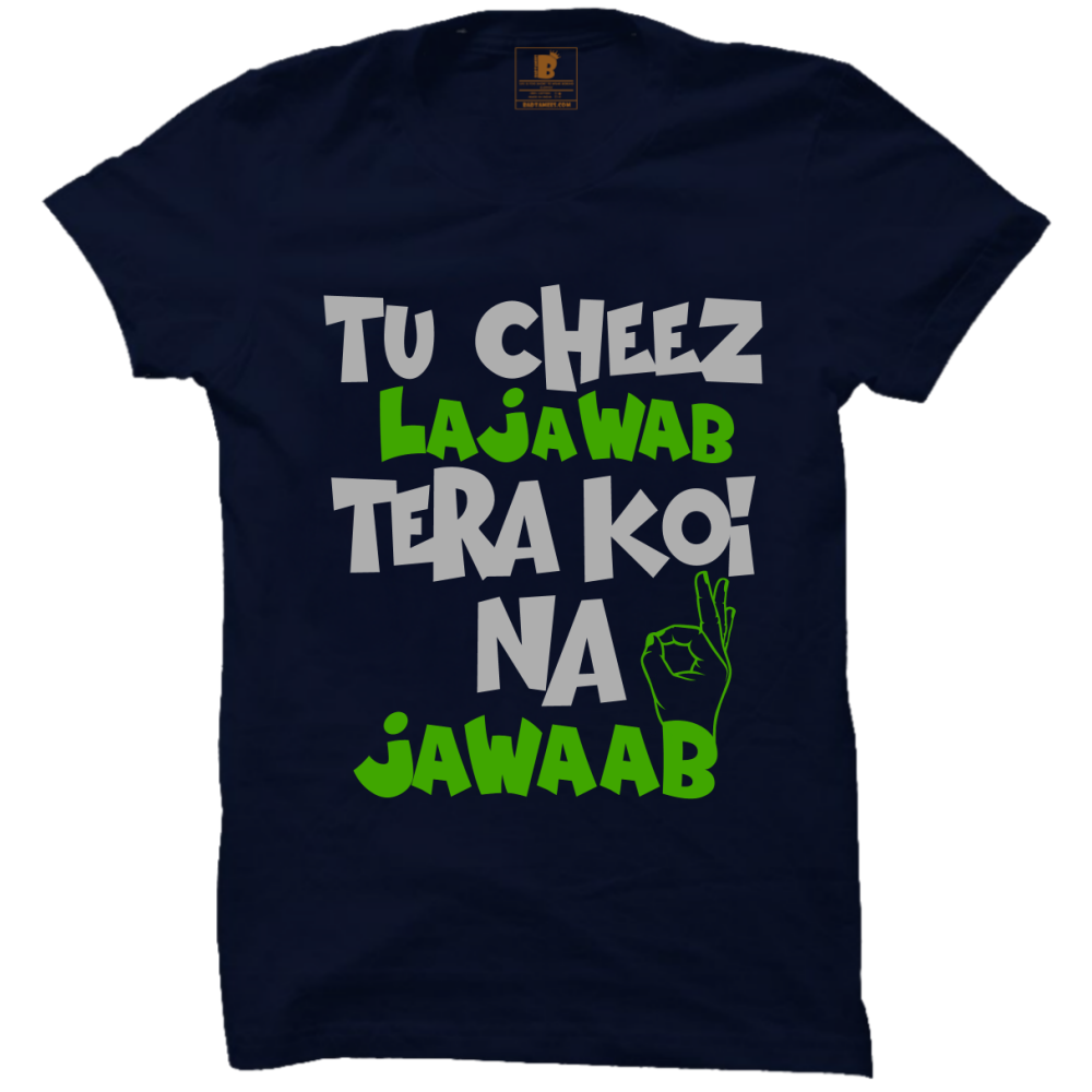 Tu Cheez Lajawab Funny Navy Blue Half Sleeve Tee Bhadana Edition - Badtamees