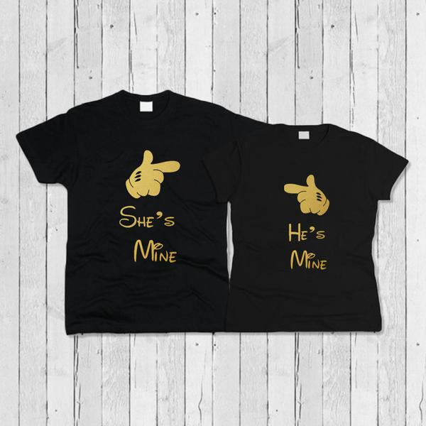 She's mine He's Mine black Gold Tshirt Combo - Badtamees